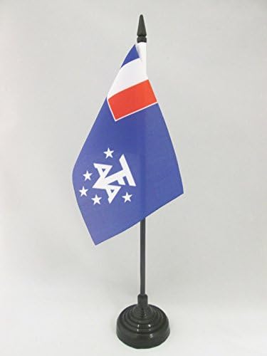 AZ BAYRAĞI Fransız Güney ve Antarktika Toprakları Masa Bayrağı 4 x 6 - Fransa Masa Bayrağı 15x10 cm-Siyah Plastik Çubuk ve Taban