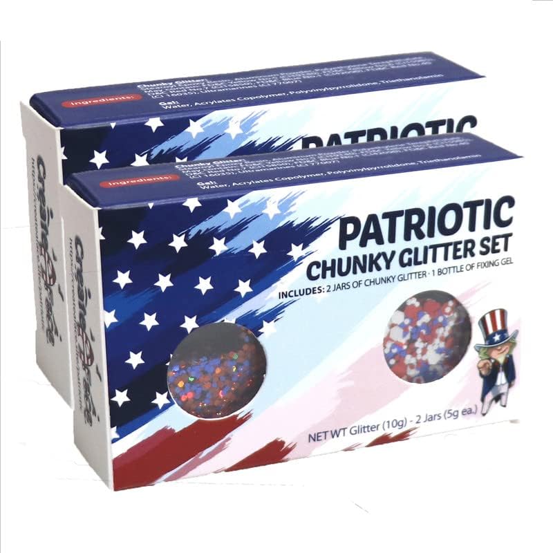 2'li paket-ABD Tıknaz Glitter Kiti Yüz Vücut Tırnak Saç Gözler (2 Kavanoz x 5g - Mavi, Kırmızı ve Beyaz) Amerika'nın Vatansever Etkinlikleri