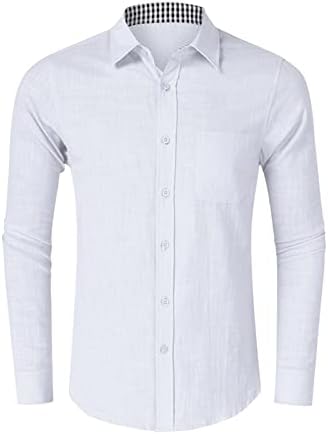 Maiyifu-GJ Erkekler Hafif Rahat Ekose Elbise Gömlek Şık Katı Düğme Aşağı Gömlek Patchwork Slim Fit Uzun Kollu Gömlek (Beyaz, XX-Large)