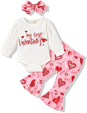 GENÇ AĞACI 3 Adet Sevgililer Bebek Kız Kıyafet Yenidoğan Bebek Benim İlk Sevgililer Günü Romper Aşk Desen Pantolon Elbise Setleri