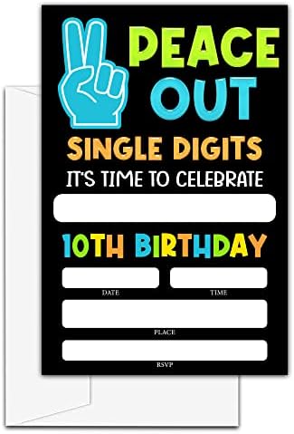LeFohLon 10th Doğum Günü Davetiyeleri, 20-Pack Çift taraflı Doğum Günü Partisi Davetiye Kartları Zarflar, Çocuklar Parti Supplies-D50