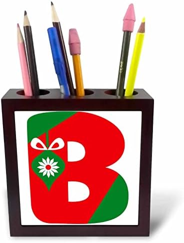 3dRose Sevimli Kırmızı ve Yeşil Noel Monogramı İlk B-Çini Kalem Tutucular (ph-371211-1)