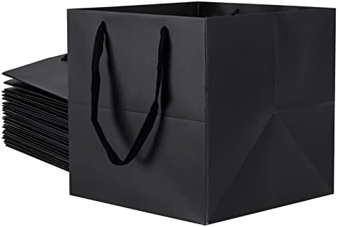 Sdootjewelry Siyah Hediye Keseleri, Kulplu 12 Paket Kraft Kağıt Torbalar, 12 × 12 × 12 Kare Kağıt Torbalar, Mum Hediye Keseleri, Küçük