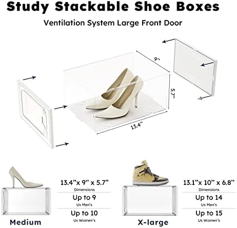 ENSNG Büyük 12 Paket Ayakkabı saklama kutuları, ayakkabı organizatörü Dolap, Ayakkabı Kutuları Şeffaf Plastik İstiflenebilir, Ayakkabı
