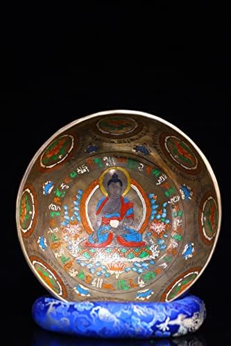 8 Tibet Tapınak Koleksiyonu Eski Bronz Boyalı Altı Karakter Atasözleri Tıp Buda Buda Ses Kase Namaz Kase Dharma Şehir Evi