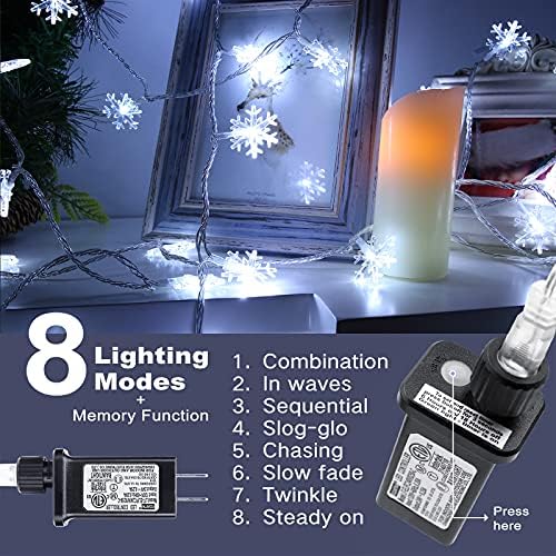 Noel kar tanesi dize ışıkları, 8 modlu 49 ft 100 LED bağlanabilir noel peri ışıkları, Noel partisi, ev, Noel ağacı süsleri için kar