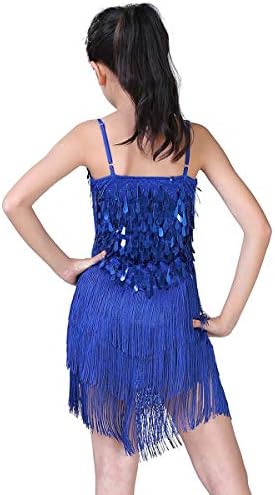 Venjoe Çocuk Kız Sparkly Sequins Latin Salsa Rumba Dans Püskül Elbise Kostüm Çocuklar Balo Salonu Giyim