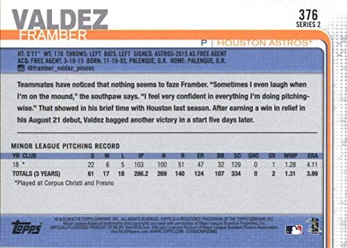 2019 Topps 376 Çerçeve Valdez RC Çaylak Houston Astros MLB Beyzbol Ticaret Kartı
