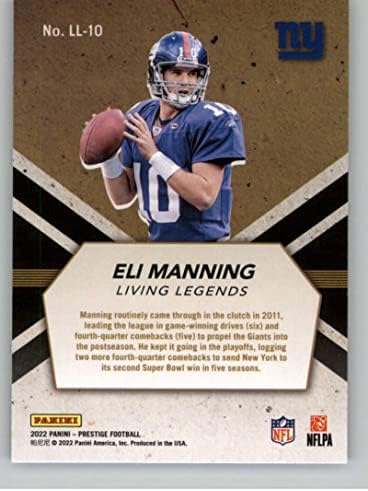 2022 Panini Prestige Yaşayan Efsaneler 10 Eli Manning New York Giants NFL Futbol Ticaret Kartı