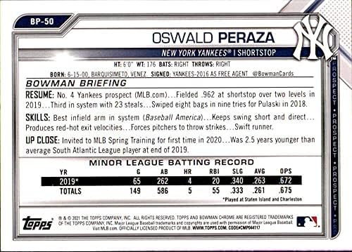 2021 Bowman Krom Beklentileri BCP - 50 Oswald Peraza New York Yankees MLB Beyzbol Kartı NM-MT