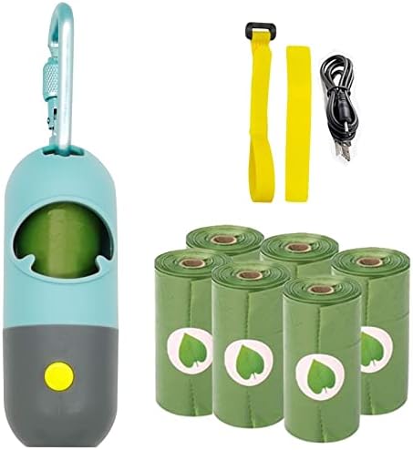 7 Rulo Yeşil Köpek atık Torbası ile Köpek kaka torbası Tutucu Şarj Edilebilir Pil ve USB kablosu ile kaka torbası Tutucu LED El Feneri