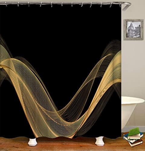 HUAZIYU Modern yaratıcı siyah ve altın iş ışık efekti hattı arka plan duş perdesi setleri banyo kumaş makinede yıkanabilir dijital