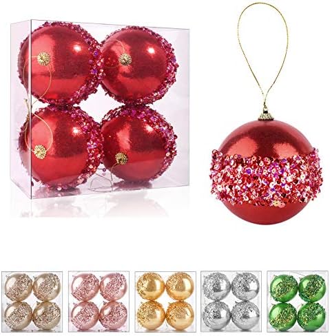 4 Noel top Süsler, 4 pc Set Kırmızı Kırılmaz Noel Süslemeleri Ağacı Topları için Noel Ağaçları Düğün Parti Tatil Süslemeleri