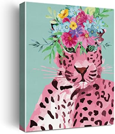 NİSTOMİSU Renkli Çiçek Taç Cheetah Tuval Baskılar Duvar Dekor Suluboya Cheetah Tuval Sanat Işareti Tuval Poster Hediyeler ıçin Ev Yatak