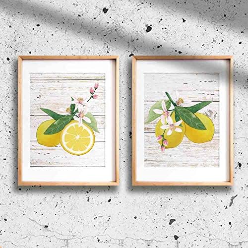 FALJİOK İlham Limon Duvar Dekor Sanat Baskılar, 4 Set (8”X 10”, limon Yeşil Yaprak Modern Ahşap Duvar Dekor, yeşil yaprak Ekşi limon