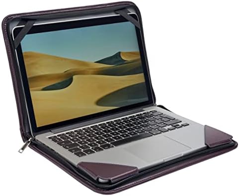 Broonel Mor Deri Dizüstü Messenger Kılıf-ASUS Chromebook Flip C434TA ile Uyumlu 14