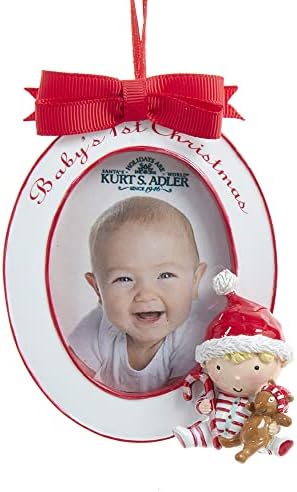 Erkek Bebek İlk Noel Oval Çerçeve Noel Süsü Kurdele ile Yeni