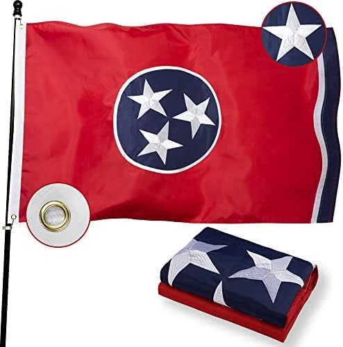 Dış Mekan için Deluxe 3x5 ft Tennessee Bayrağı, TN Eyalet Bayrakları En Uzun Ömürlü, Çift Taraflı, Ağır Hizmet Tipi Naylon, işlemeli