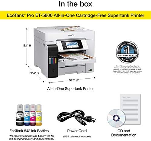 Epson EcoTank Pro ET-5800 Tarayıcı, Fotokopi Makinesi, Faks ve Ethernetli Kablosuz Renkli Hepsi Bir Arada Supertank Yazıcı, Beyaz