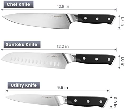 HolaFolks Anti-Pas Yağ Kaplama El Dövme Yüksek Karbonlu Çelik Bölme Bıçağı ve 3 ADET Profesyonel Keskin şef bıçağı Seti