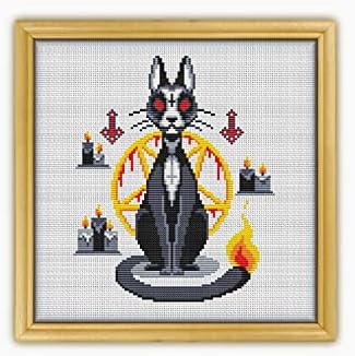 Iblis Kedi CS1990-Sayılan Çapraz dikiş KİTİ 3. İplikler, iğneler, Kumaş, nakış kasnağı, iğne geçirici, Nakış makası ve içinde Baskılı