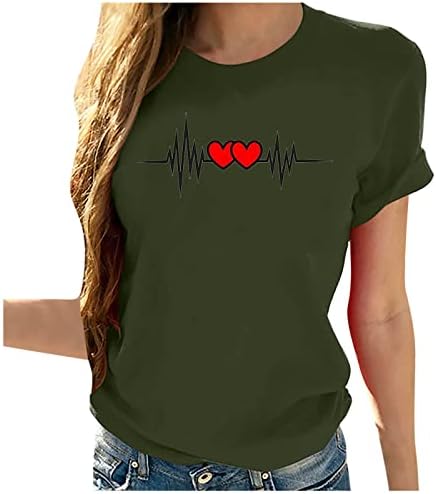 2023 Giyim Düzenli Fit Kısa Kollu pamuklu bluz Gömlek Bayanlar için Aşk Grafik Bluz Yaz Sonbahar Bayan 4J 4J