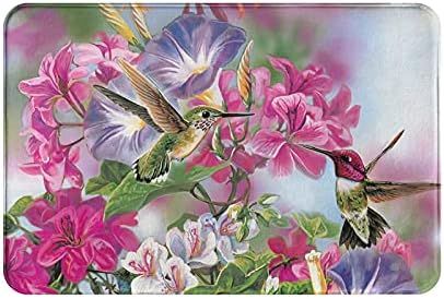 Hummingbird Çiçekler Boyalı Kuş Banyo Paspas Süper Emici Hızlı Kuruyan Kaymaz Yumuşak Mikrofiber Peluş Banyo Dekor Kilim 24 X 16
