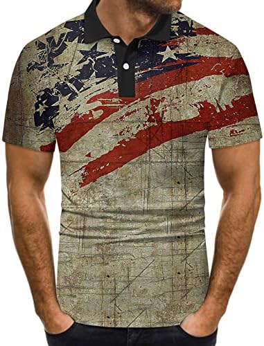 ZDDO Erkek Vatansever polo gömlekler Asker Kısa Kollu Amerikan Bayrağı Baskı Golf Üstleri Yaz Düğmesi Tenis Rahat Gömlek