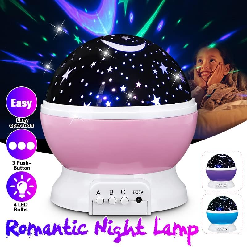 Bebek gece ışıkları LED yıldızlı projektör lambası bebek gece lambası USB romantik dönen ay Cosmos gökyüzü yıldız projeksiyon lambası