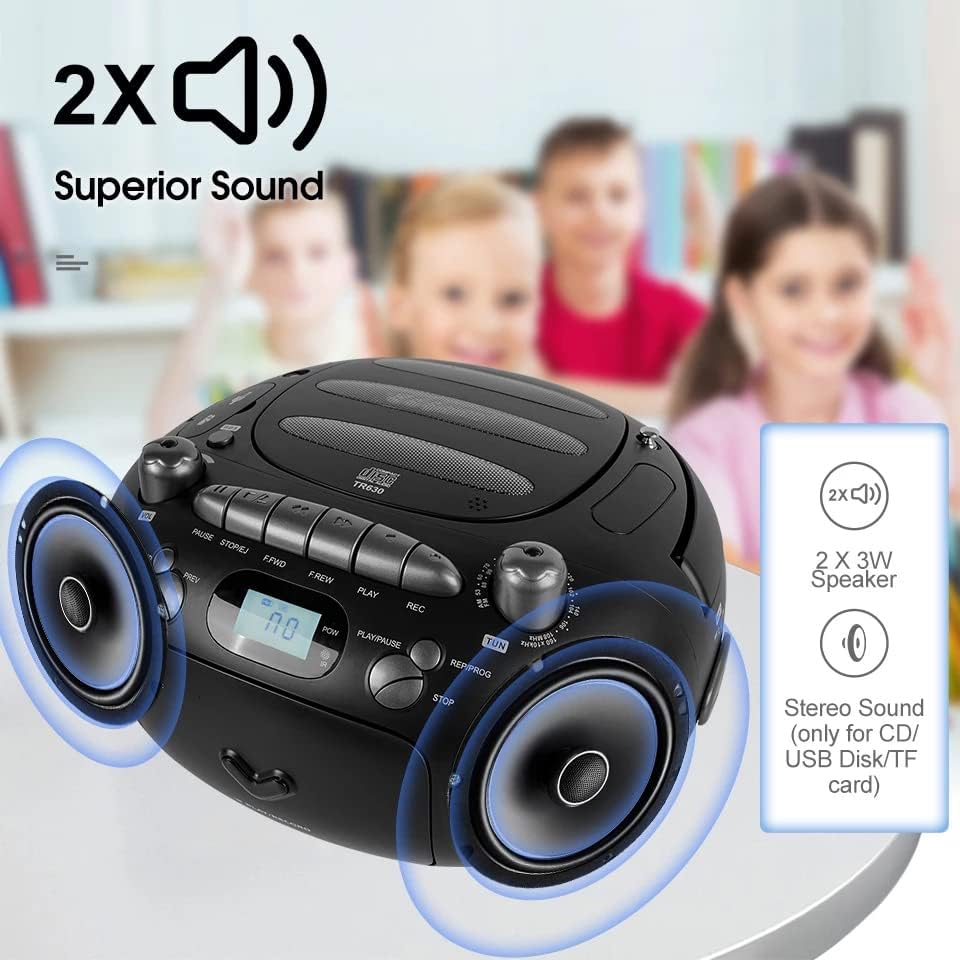 Stereo Boombox Taşınabilir CD Çalar Radyo USB, MP3 Çalar ve AUX girişi, Kaset Teyp TF USB Kayıt Ev için