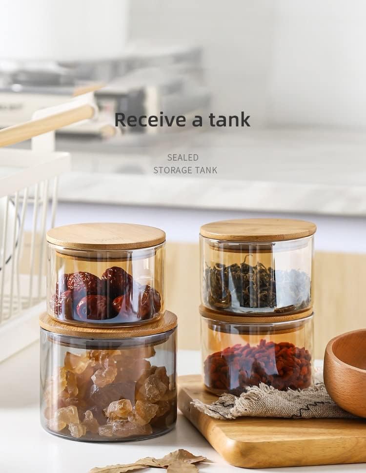 GRETD Ahşap Kapaklı cam mühürlü depolama şişesi Depolama Tankı Cam Depolama Tankı Cam Çay Ev Mutfak (Renk: Kehribar, Boyut: 580ml)