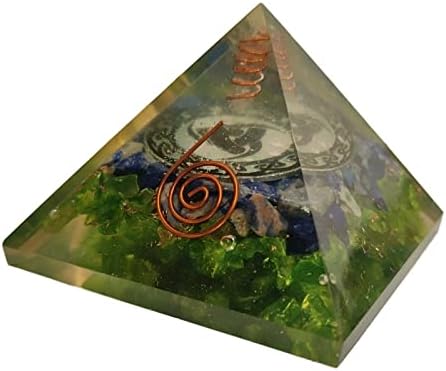 Sharvgun orgonit piramidi Lapis Lazuli & Peridot Taş Çiçek Hayat Orgon Piramidi negatif enerji koruma 65 - 70MM, Etra Büyük Piramit