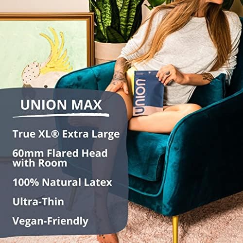 UNİON MAX Prezervatifleri - 12 Adet-Gerçek XL-Cömert Uyum-Ultra ince, Hafif Yağlanmış, Alevlenmiş Kafa, Vegan ve Toksik Olmayan Doğal
