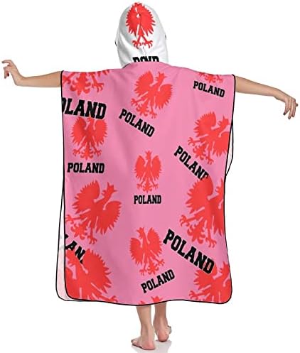 WEEDKEYCAT Başar Kartal Crest Polonya Bayrağı Kapüşonlu Havlu Çocuklar için Yumuşak Banyo Peluş Havlu için Hood ile Havuz Plaj Yüzmek