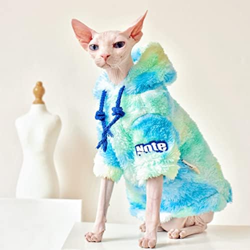 Kravat Boyalı Sphynx Kedi Kazakları, Sıcak Kedi Kapüşonlu Giysiler, Mavi Sphynx Tüysüz Kedi Giysileri, Nefes Alabilen Kedi Giysileri
