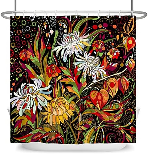 Beiyongde Boho Çiçek Duş Perdesi Renkli bohem tarzı çiçek Duş banyo perdesi Paisley Papatya Su Geçirmez Polyester Kumaş Banyo Perdesi