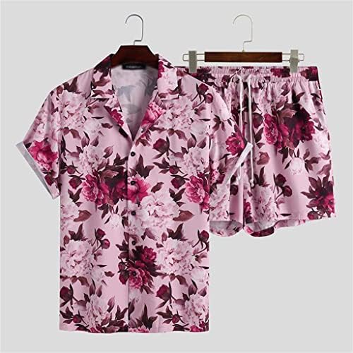 WSSBK erkek Kıyafeti Çiçek Baskı Tatil Plaj Gömlek Kısa Kollu şort 2'li Set (Renk: A, Boyut: 3xlkod)