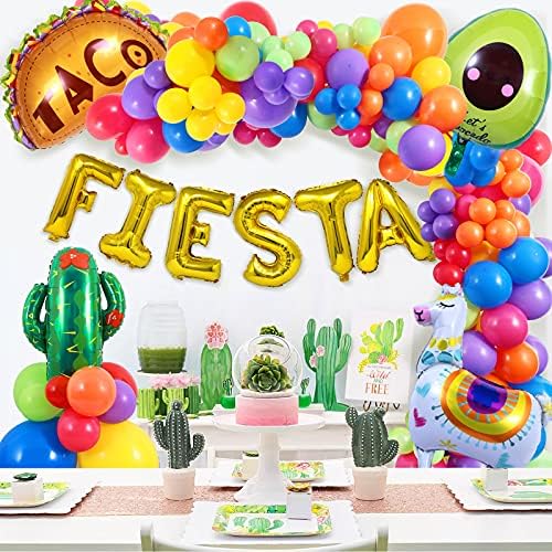 Winrayk 113 PCS Fiesta Balon Çelenk Kemer Kiti Meksika Temalı Fiesta Parti Süslemeleri ile Fiesta Altın Harfler Avokado Kaktüs Taco