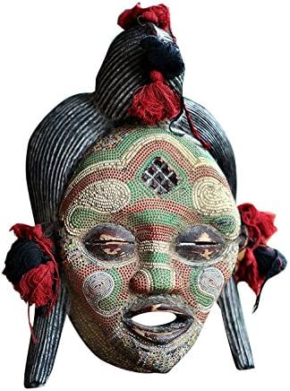 NOVİCA Dekoratif El Boncuklu Büyük Sese Ahşap Maske, Çok Renkli, Nehir Tanrıçası'