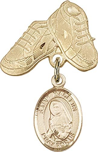 Jewels Obsession Aziz Madeline Sophie Barat Tılsımlı ve Bebek Botlu Bebek Rozeti Pin | 14 Ayar Altın Aziz Madeline Sophie Barat Tılsımlı
