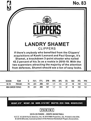 2019-20 Panini Çemberler Kış 83 Landry Shamet Los Angeles Clippers NBA Basketbol Ticaret Kartı