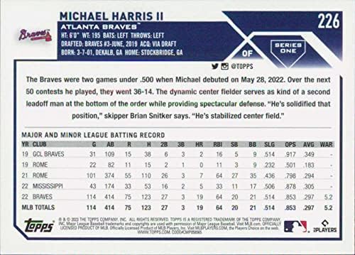 2023 Topps Michael Harris II Çaylak RC 226 NM Nane Yakınında Atlanta Braves