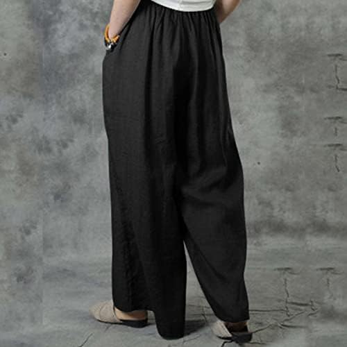 DSODAN 2023 Yeni Pamuk Keten Pantolon Kadınlar için, Yüksek Bel Geniş Bacak Palazzo Gevşek Fit Yoga Pantolon dökümlü cepli pantolon