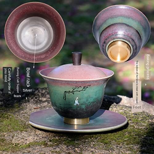 Fincan Tek Sancai Çay Fincanı çay seti Seramik Ev Retro Ceramica Kaba Çömlek Gaiwan (Renk: Gösterildiği Gibi Boyutu: Bir Boyut) yubin1993