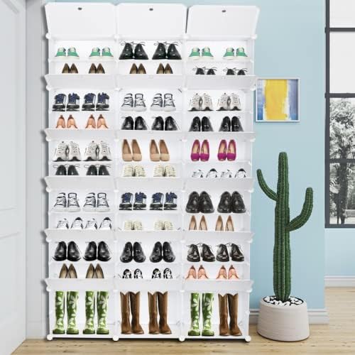 36 bölmeli taşınabilir ayakkabı rafı depolama dolabı tutucu için uygun spor ayakkabı, yüksek topuklu, bot, terlik, 12 kat, şeffaf (Beyaz)