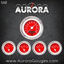 Aurora Instruments 1206 Marker Kırmızı SAE 5 Ölçüm Seti (Beyaz Vintage İğneler, Krom Trim Yüzükler, Stil Kiti Takılı)
