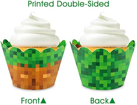 Piksel Madenci Cupcake Toppers ve Sarmalayıcıları Oyunu Parti Blok Oyunu Doğum Günü Partisi Yazdırılabilir Kek Dekorasyon ve Gömlekleri