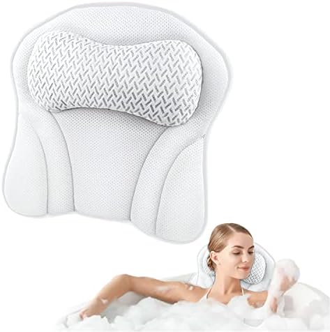 Küvet Boyun ve Sırt Desteği için Banyo Yastıkları, 6 Kaymaz Vantuzlu Ergonomik Küvet Yastığı, Ultra Yumuşak 4D Hava Mesh Tasarım Banyo