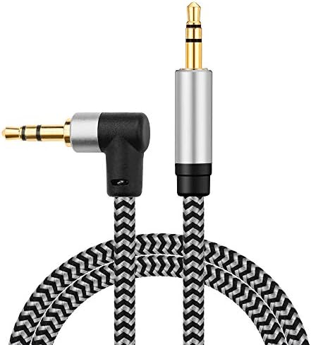 Morelecs Dik Açı Aux Kablosu, 3.5 mm Yardımcı Ses Kablosu 6ft Naylon Örgülü Erkek-Erkek AUX Kablosu Kulaklıklar, iPod'lar, iPhone'lar,