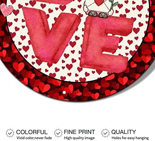 Yuvarlak Metal sevgililer Günü Çelenk Işaretleri Aşk Kırmızı Kalp Sevimli Gnome Tabela Tatil Kapı Sıkıntılı Şık Teneke Işaretleri Çiftlik
